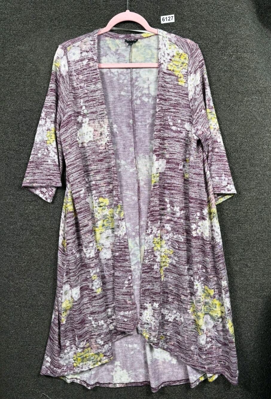 Torrid Open Front Kimono Cardigan Duster Womens Size 1X Purple Floral Hi-Low